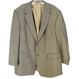 🤎 Hart Schaffner Marx Mens 46R Wool Blazer Tan Navy Check 🤎